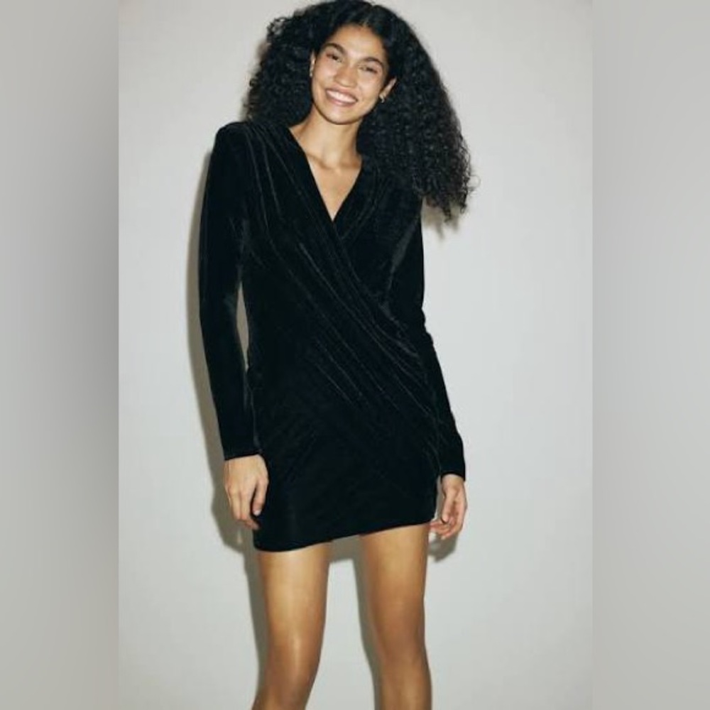 Draped Black Mini Velvet Dress